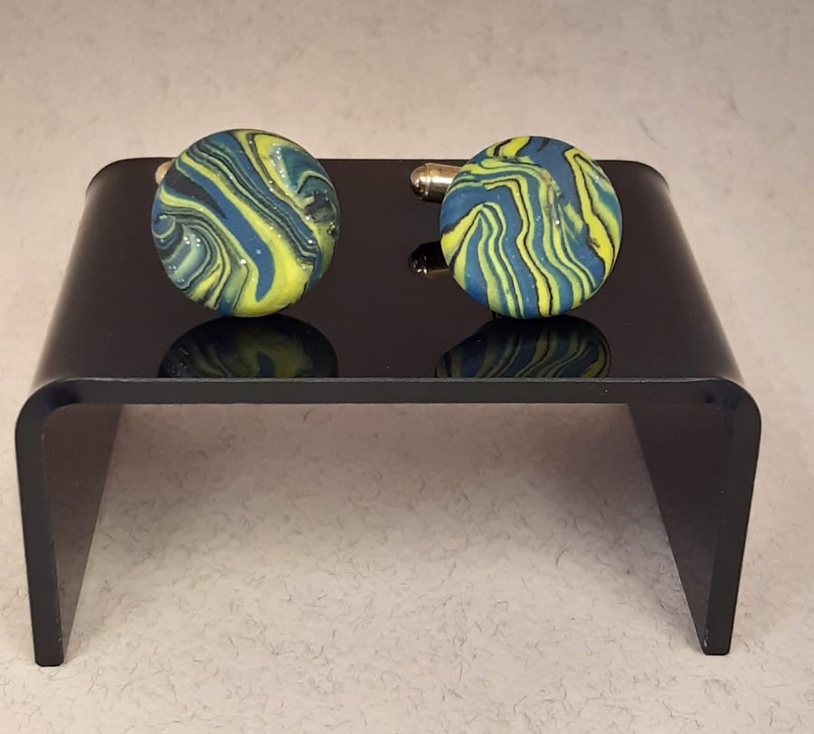 Citrus and blue polymer clay cufflinks