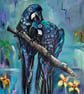 Whispers of Affection – Original Parrot Mixed-Media Painting
