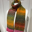 Scarf Multicoloured wool acrylic yarn 168cms long edged in Pink, Aurora coloured