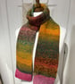 Scarf Multicoloured wool acrylic yarn 168cms long edged in Pink, Aurora coloured