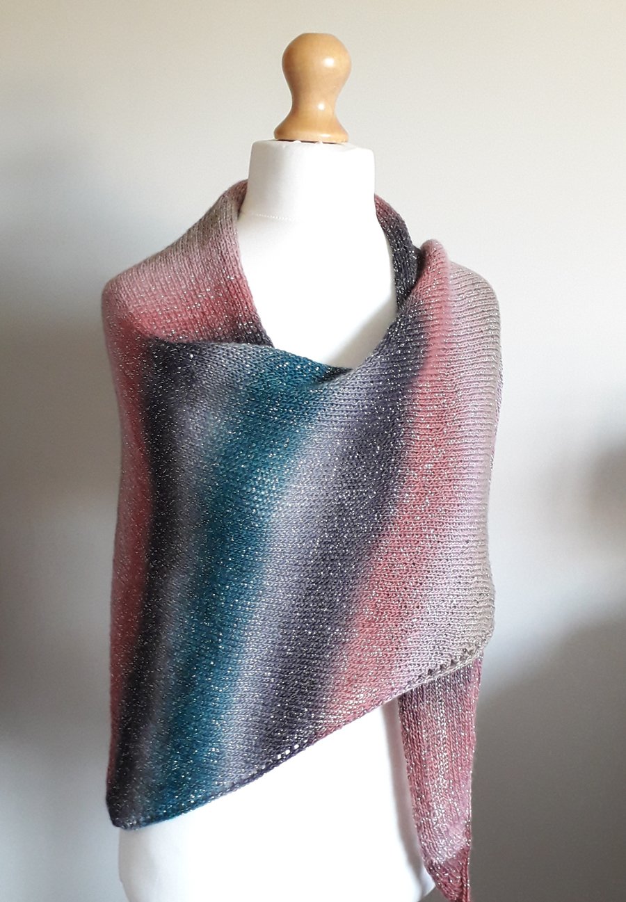 Starry Night Wrap, Shawl, Stole, Scarf, Silver and Pink