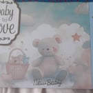 New Baby Teddy and Stars greetings card