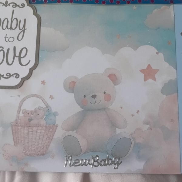 New Baby Teddy and Stars greetings card