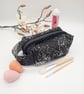 Boxed makeup bag in black and silver with handle.  - Image 1