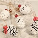 Christmas Tree Decorations, Set Of 5 Hanging White Pinecone Decorations 