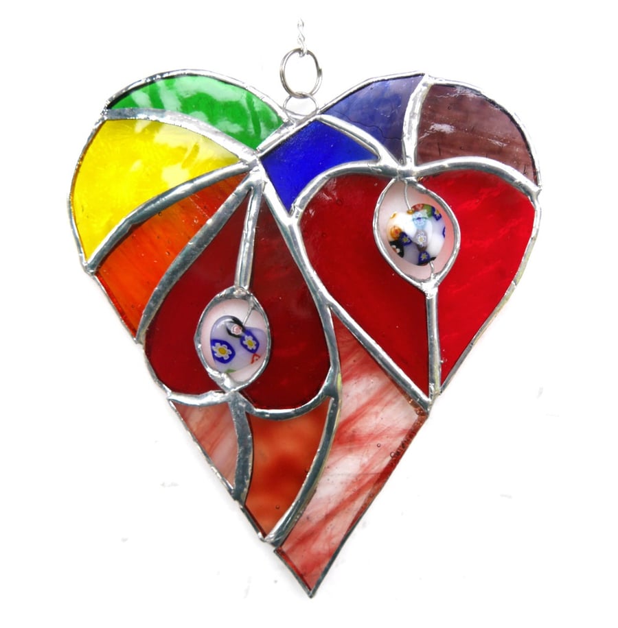 SOLD Heart of Hearts Rainbow Suncatcher Stained Glass 058