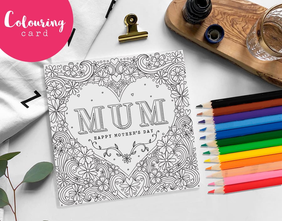 Mother's Day Colouring Card