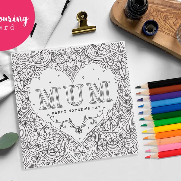 Mother's Day Colouring Card