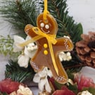 Fused Glass Gingerbread Person with a ZigZag Cuff  & Mustard Embellishments