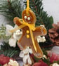Fused Glass Gingerbread Person with a ZigZag Cuff  & Mustard Embellishments