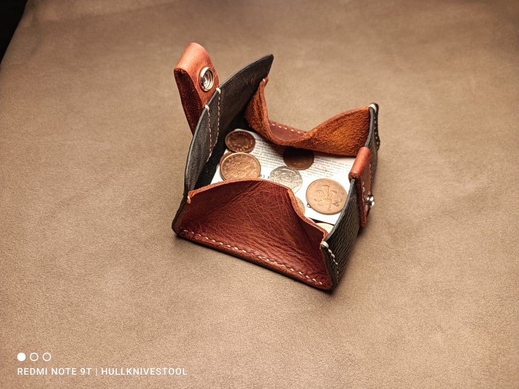 Box Style Leather Wallet: Handmade, Coin and Cash Holder, Bankcard Pocket