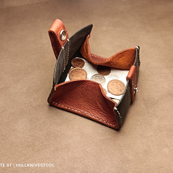 Box Style Leather Wallet: Handmade, Coin and Cash Holder, Bankcard Pocket