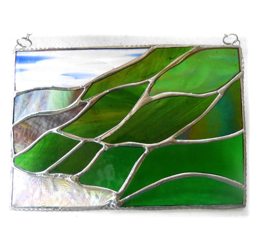 SOLD Scottish Mountains Panel Stained Glass Picture Landscape 015