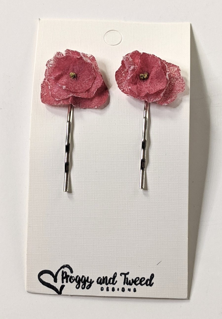 Pair of flower hair grips, Bobby pins, hair pins, flower hair accessories