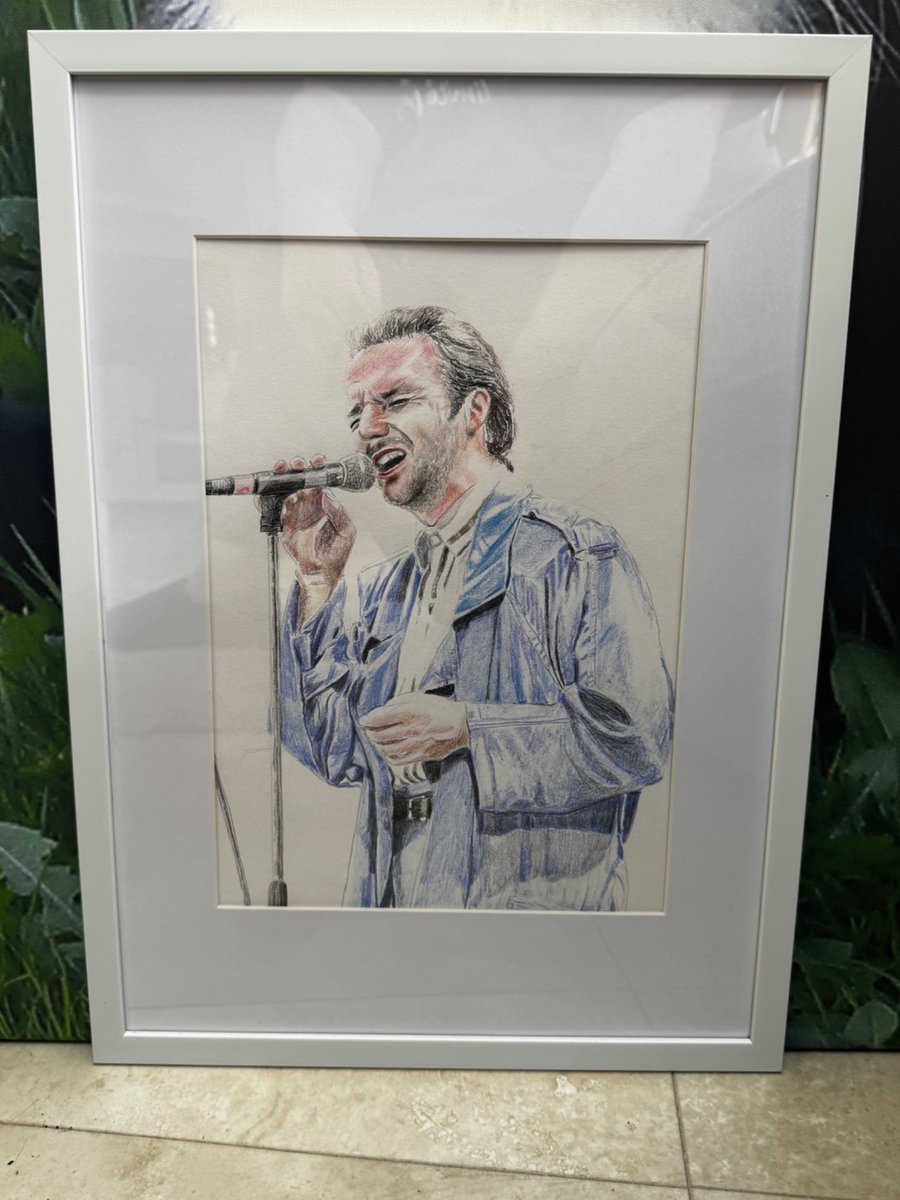 Original framed A3 artwork of Midge Ure at Live Aid 1985
