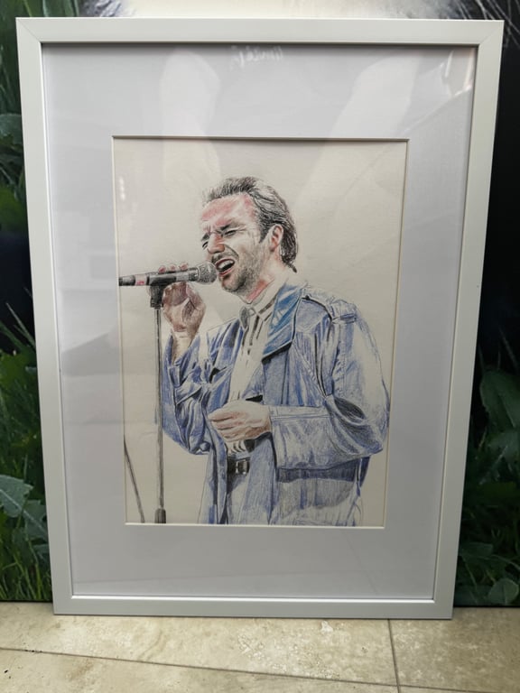 Original framed A3 artwork of Midge Ure at Live Aid 1985
