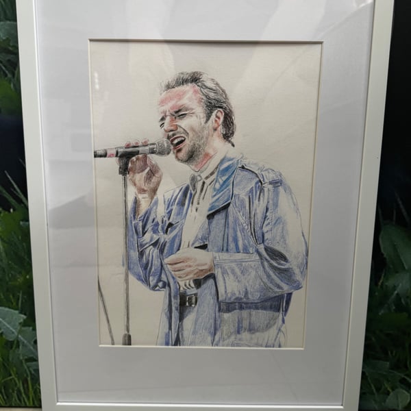 Original framed A3 artwork of Midge Ure at Live Aid 1985