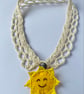 Crochet Lace Collar With Wool Felt Embroidered Smiley Sun Pendant - Image 2