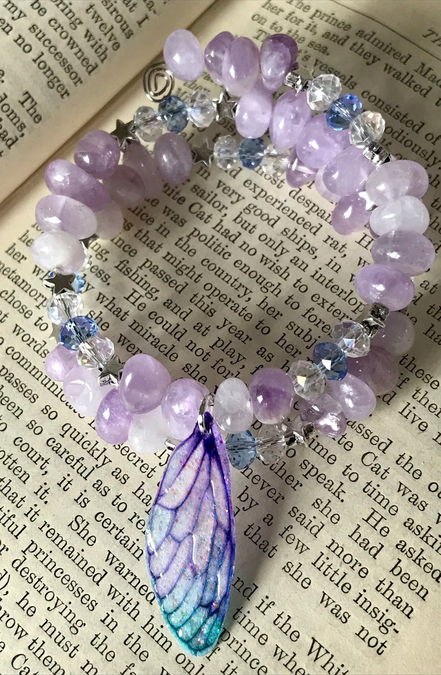 Amethyst Purple and Blue Crystal Fairy Wing Bracelet