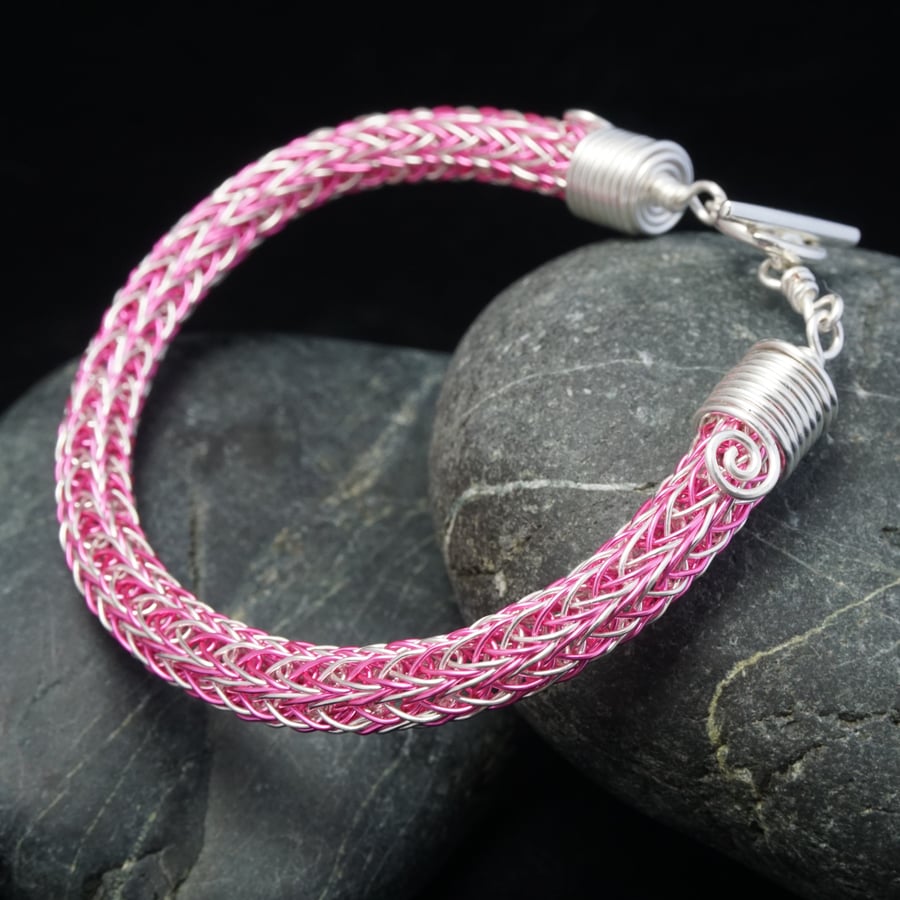 Pink & Silver Viking Double Knit Bracelet