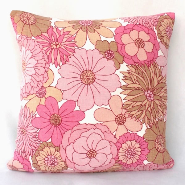 Vintage Pink & Brown Peony Flowers Cushion