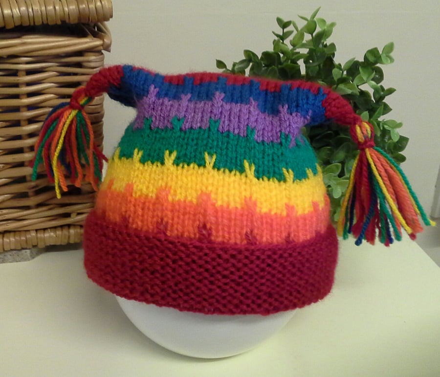 Gender Nutral Rainbow Baby Tassle Hat 3-9 months
