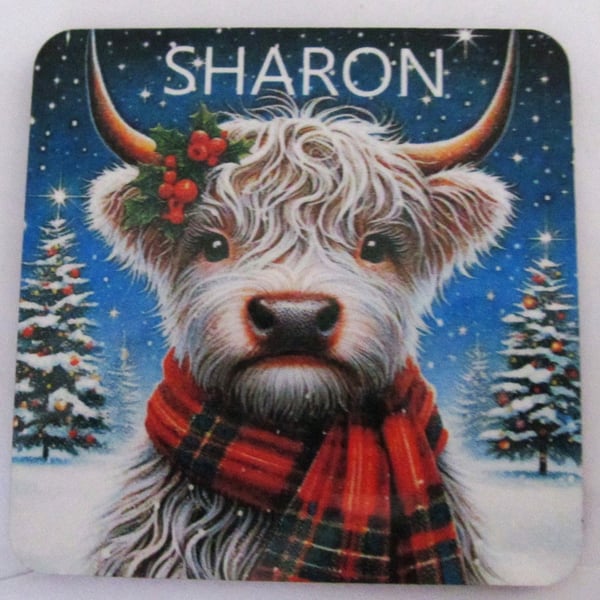 Personalised highland cow Christmas coaster or photo of your choice. (9.5x9.5cm)