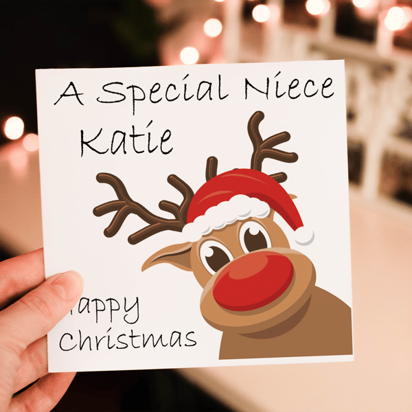 Special Niece Rudolf Christmas Card, Niece Christmas Card, Personalized Card 