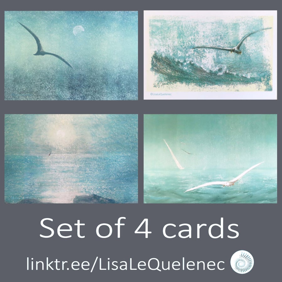 Set of 4 notelets coastal seaside gull blank greeting cards bundle cello free