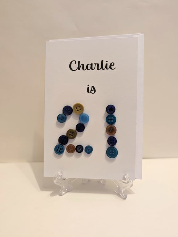 Personalised Happy Birthday age button greetings card 