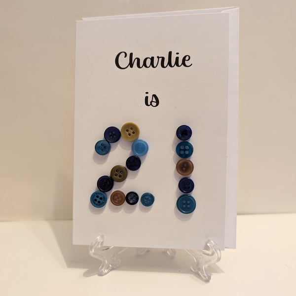 Personalised Happy Birthday age button greetings card 