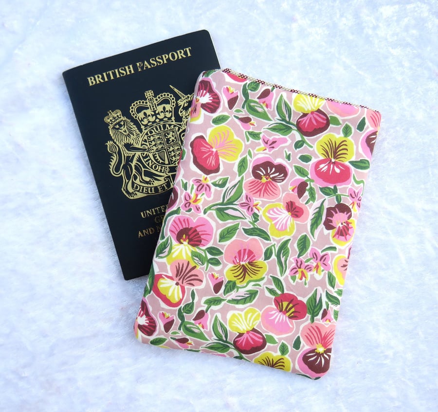 Passport Cover made from Liberty Tana Lawn, pansy
