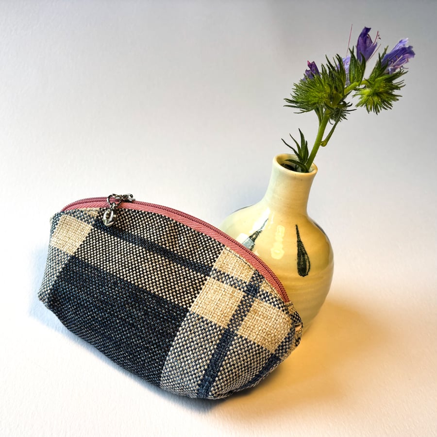 Blue check coin purse