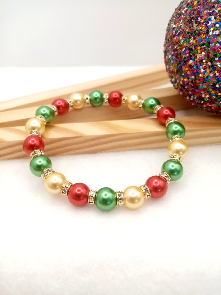 Pearl Bracelet - Christmas Bauble Inspired Pearl Bracelet - Festive Jewellery
