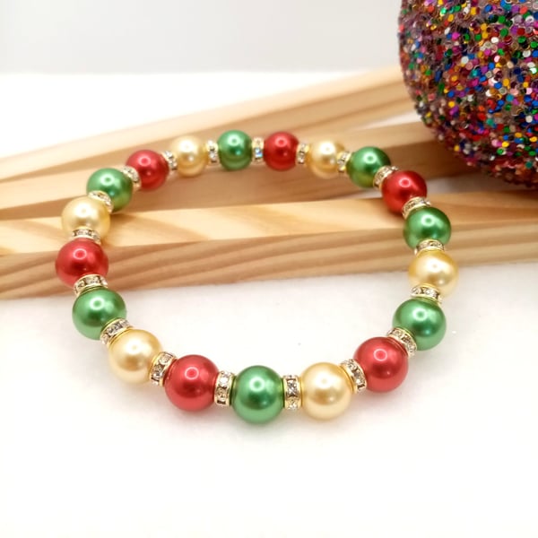 Pearl Bracelet - Christmas Bauble Inspired Pearl Bracelet - Festive Jewellery