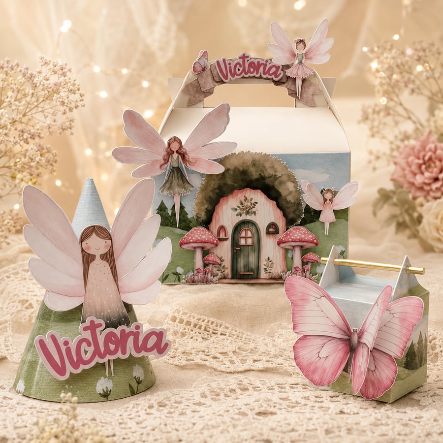 Personalised Woodland Fairy Party Boxes – Pack of 6 Handmade Birthday Favours