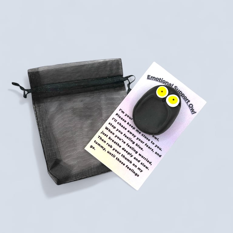Black Worry Stone Owl - Emotional Support Owl Fidget Stone