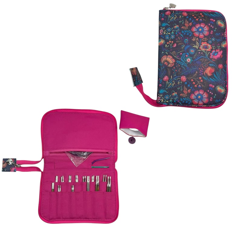 Interchangeable knitting needle case, fully zip around knit pro case, 
