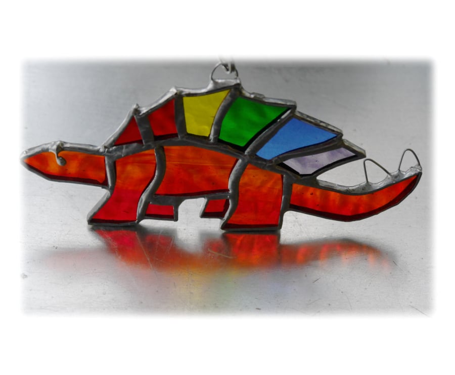 Dinosaur Suncatcher Stained Glass Stegosaurus Red 025 