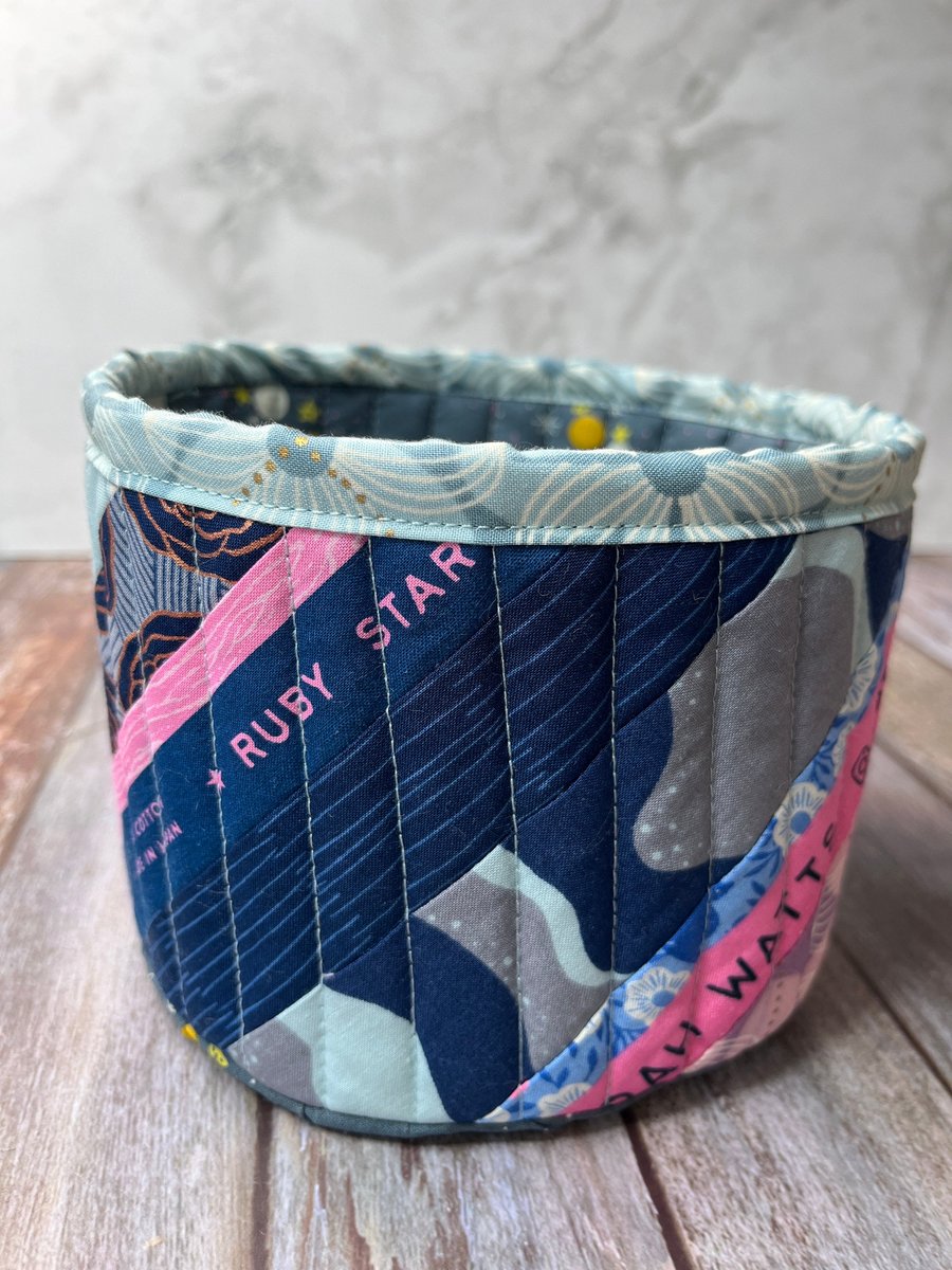 Medium Fabric Tub, Fabric Storage Basket, Patchwork Quilted Tub, Limited Edition