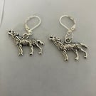 silver plated leverback earrings with wolf  silver charm