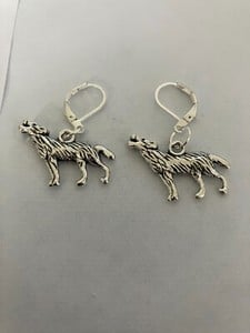 silver plated leverback earrings with wolf  silver charm