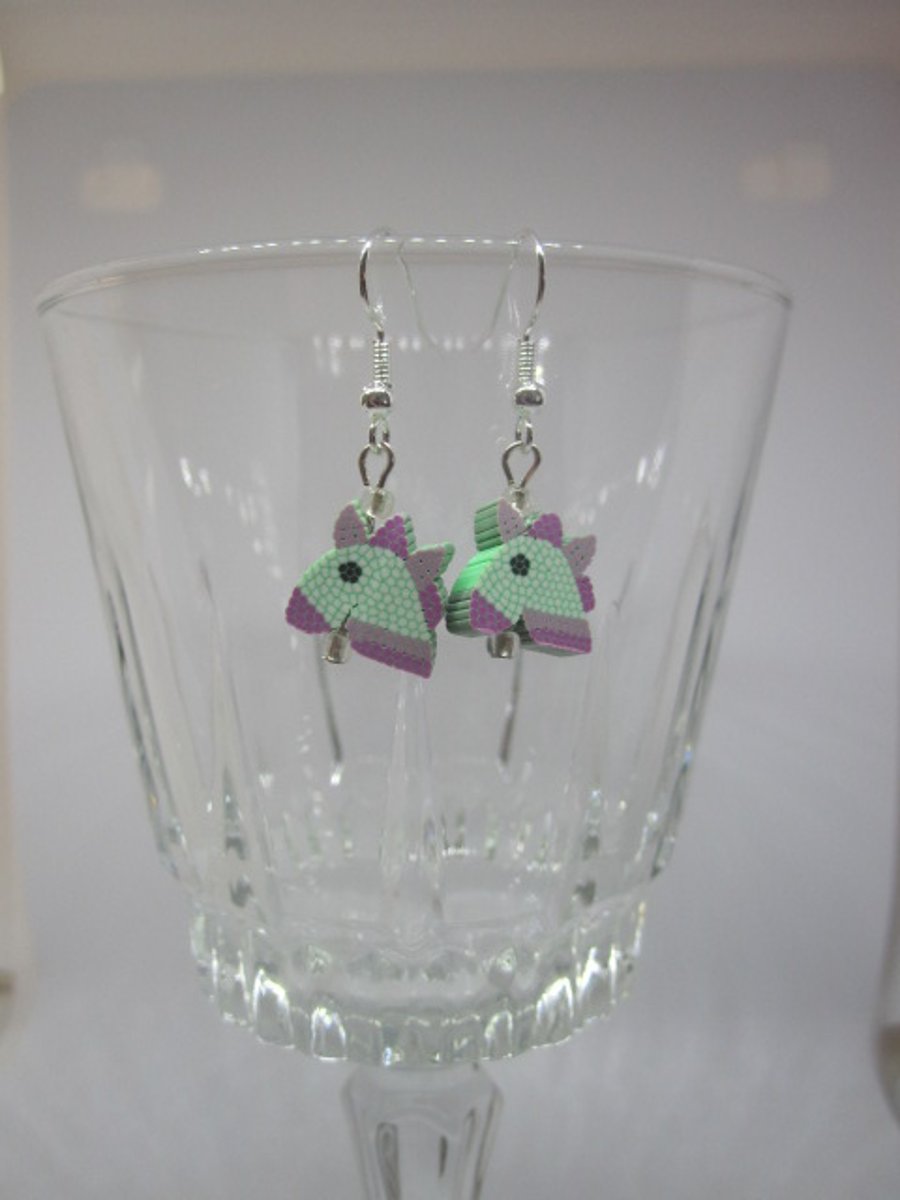 Green and Purple Polymer Clay Unicorn Earrings
