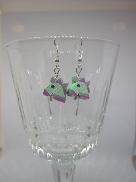 Green and Purple Polymer Clay Unicorn Earrings