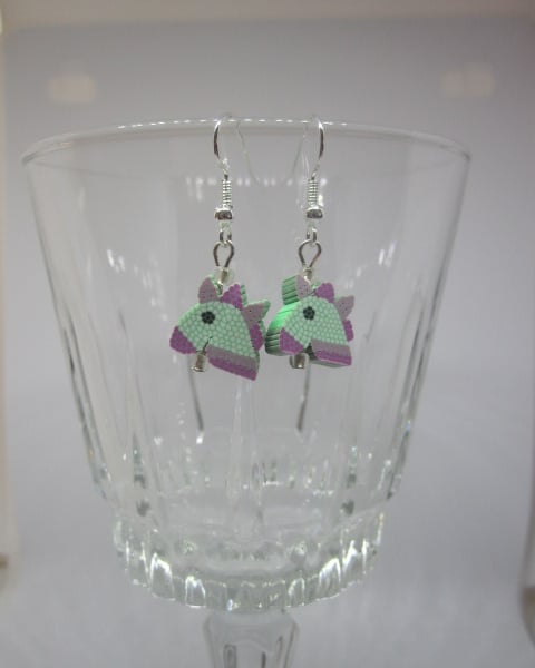 Green and Purple Polymer Clay Unicorn Earrings