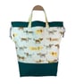 Extra Large drawstring knitting bag with dog print, multi pockets project bag