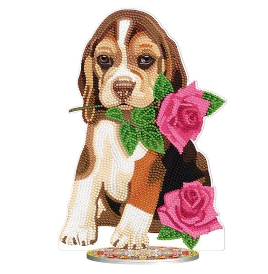 5D DIY Beagle Puppy with Rose Diamond Art Kit Crystal Embroidery Rhinestone Appr
