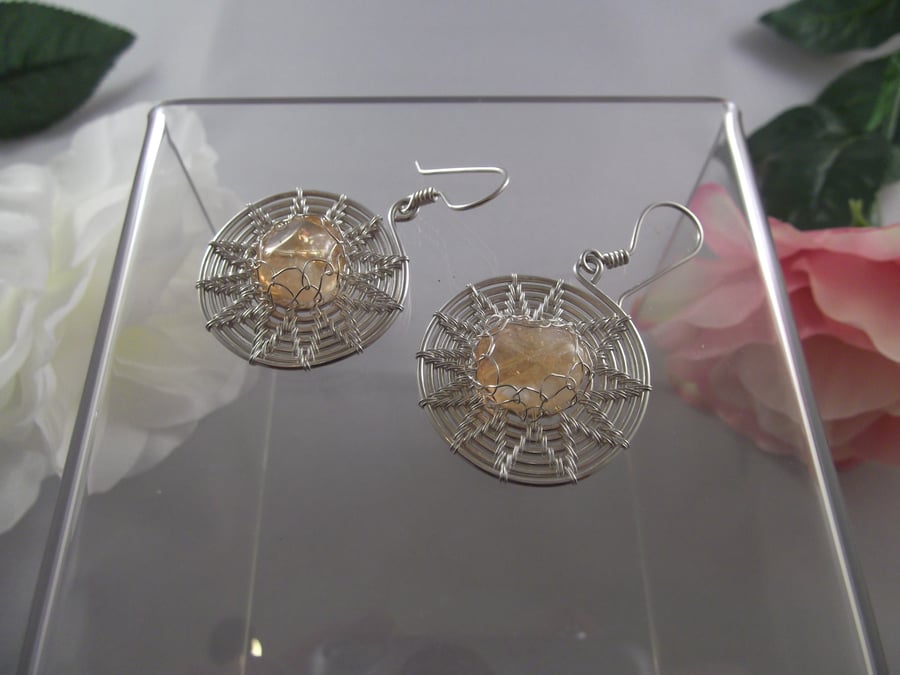 Citrine gemstone wire wrapped earrings solar plexus November birthstone 
