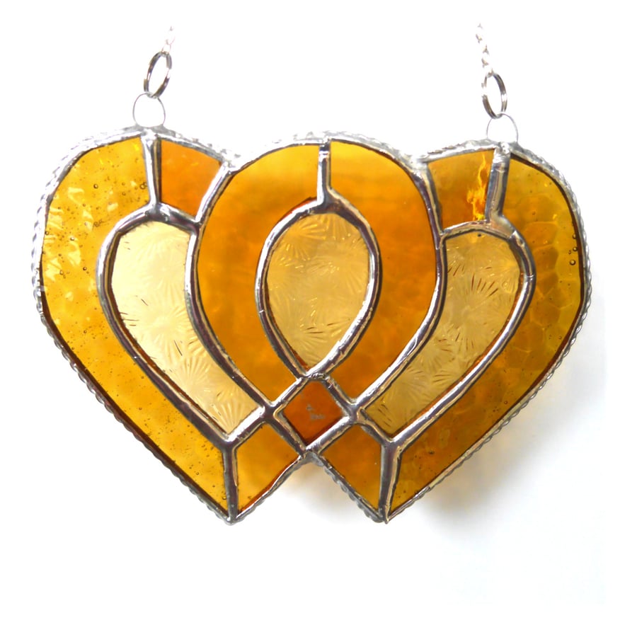 Entwined Heart Suncatcher Stained Glass Golden Folksy
