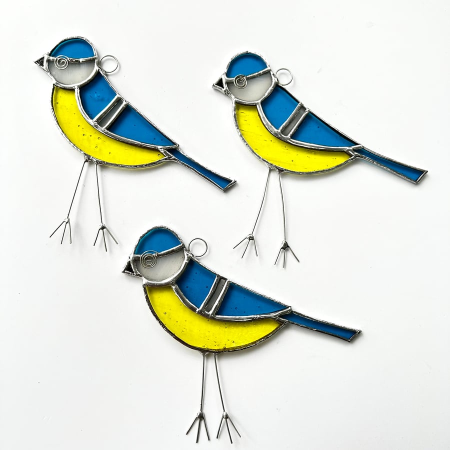 Stained Glass Blue Tit Suncatcher - Handmade Hanging Window Decoration